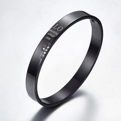 Titanstahl Kreuz Paar Armreif Mit Strass Einlage Englische Gravur Liebe Schmuck Für Damen Herren Valentinstag Geschenk