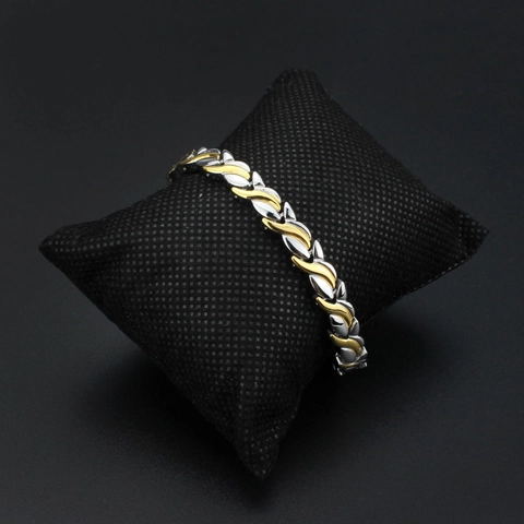 Titanstahl Magnettherapie Gesundheits Armband Für Damen Bicolor Gold Silber Plattiert Geometrische Welle Geflochten Gliederarmband Schmuck Geschenk