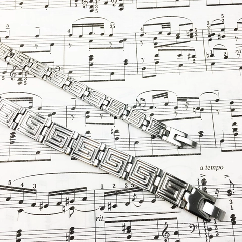 Braccialetti di Coppia con Magnetoterapia in Acciaio al Titanio Design a Greca Gioielli per la Salute Uomo Donna