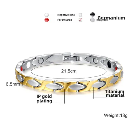 Bracelet de Magnétothérapie en Titane Pur pour Hommes Femmes Or Argent Bicolore Forme en X Quatre En Un Éléments de Santé