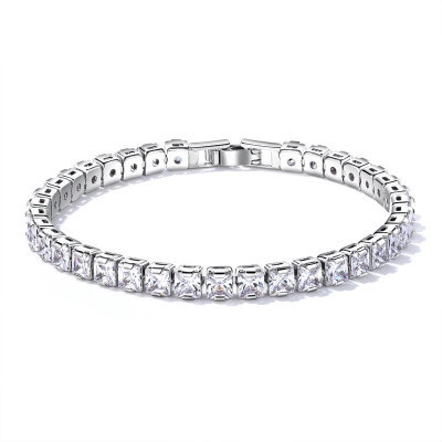 AAA Zirconia Koperen Tennis Armband Verzilverd Vierkant Slijpsel Kristallen Armband Voor Vrouwen Bruiloft Feest Sieraden Cadeau
