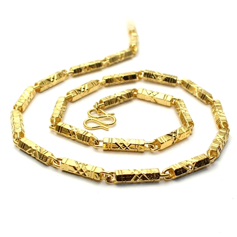 Collar de Cadena de Cobre Chapado en Oro de 18K con Diseño de Bambú para Hombre Collar de Eslabones Geométricos con Cierre de Gancho en S