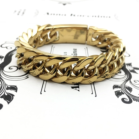 Herren 18K Gold Vakuumgalvanisiert Titanstahl Panzerkette Armband Schwere Dicke Hip Hop Street Schmuck Mode Handkette
