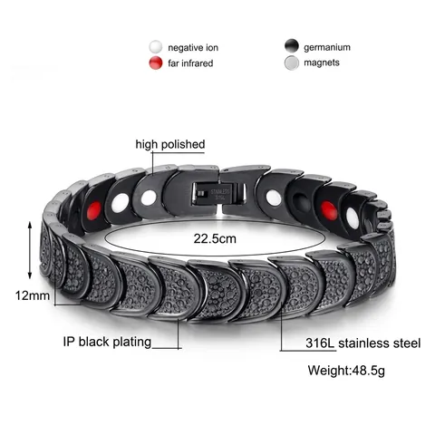Pulsera de Magnetoterapia de Acero Inoxidable Negro para Hombre Pulsera de Cadena de Eslabones de Escamas Joyería para Hombre