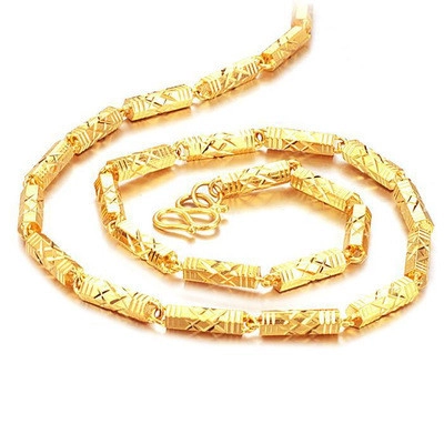 Collar de Cadena de Cobre Chapado en Oro de 18K con Diseño de Bambú para Hombre Collar de Eslabones Geométricos con Cierre de Gancho en S