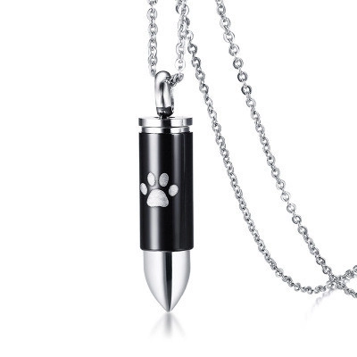 Titanium Steel Bullet Urn Necklace Men Paw Print Memorial Pendant Jewelry Gold Black Optional Chain Keepsake Necklace