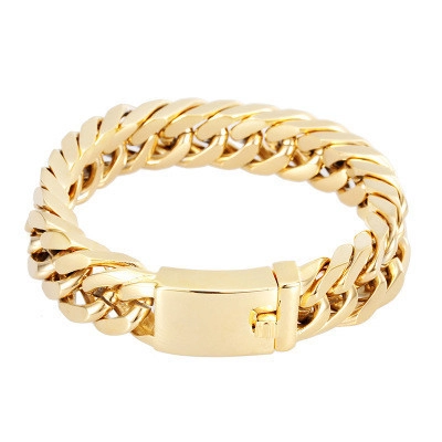 Herren 18K Gold Vakuumgalvanisiert Titanstahl Panzerkette Armband Schwere Dicke Hip Hop Street Schmuck Mode Handkette