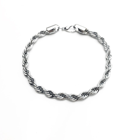 Men's Stainless Steel Rope Chain Bracelet Minimalist Silver Color Twisted Metal Link Wristband With Lobster Clasp Jewelry For Men
