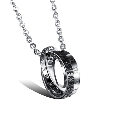 Collana Con Ciondolo a Doppio Anello Intrecciato in Acciaio al Titanio per Coppie Oro Rosa Argento Nero Numeri Romani Gioielli