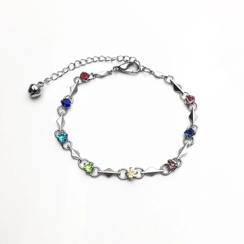 Pulsera de Eslabones Geométricos de Aleación de Moda para Mujer Multicolor Rojo Azul Verde Pulsera con Colgante de Campana Cadena Ajustable Joyería