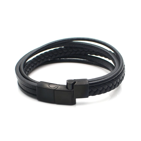 Bracciale Intrecciato in Pelle Multistrato Per Uomo Donna Chiusura Magnetica in Acciaio Inossidabile Punk Gioielli di Moda