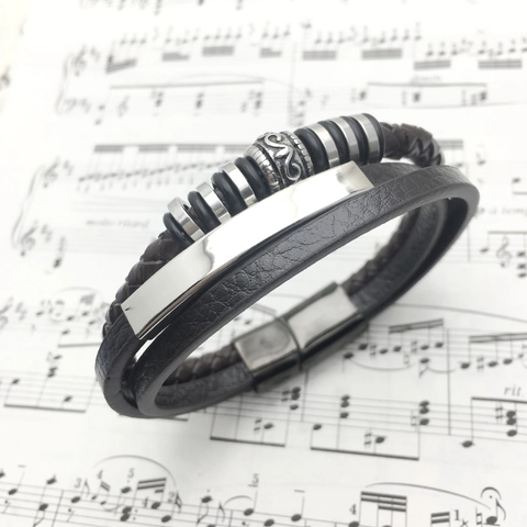 Men's Multilayer Brown Leather Bracelet Stainless Steel Magnetic Clasp Braided Wrap Bangle Punk Retro Geometric Jewelry Gift