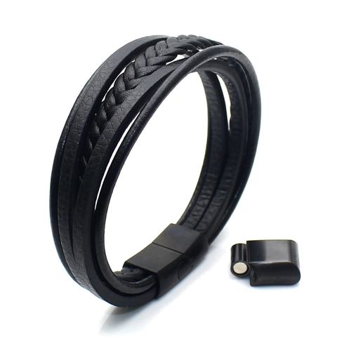 Bracciale Intrecciato in Pelle Multistrato Per Uomo Donna Chiusura Magnetica in Acciaio Inossidabile Punk Gioielli di Moda