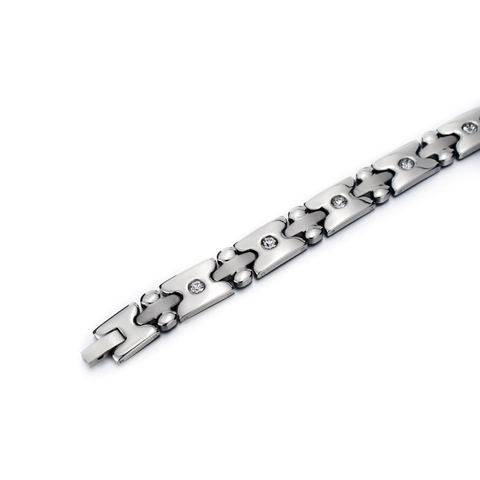 Men's Titanium Steel Magnetic Health Bracelet Silver Polished Rhinestone Inlaid Geometric Link Chain Jewelry Gift For Men