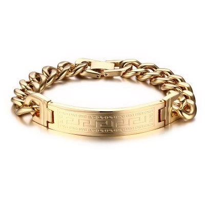 Bracciale da Uomo in Acciaio al Titanio con Chiave Greca Maglia Cubana Galvanizzato Oro Argento Hip Hop Biker Gioielli