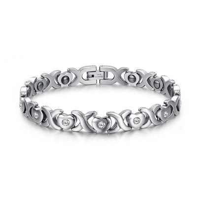 Pulsera Magnética XOXO De Acero Inoxidable Con Corazón Para Mujer Plateada Con Strass Incrustado Cadena De Eslabones