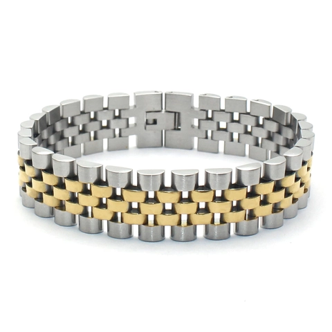 Bracelet Jubilee en Acier Inoxydable pour Hommes Or Argent Électroplaqué Style Bracelet de Montre Bracelet à Maillons Géométriques