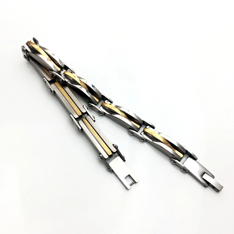 Moda Hombre Pulsera de Eslabones de Acero Inoxidable Bicolor Oro Plata Textura de Rombos Estilo Industrial Joyería Galvanizada