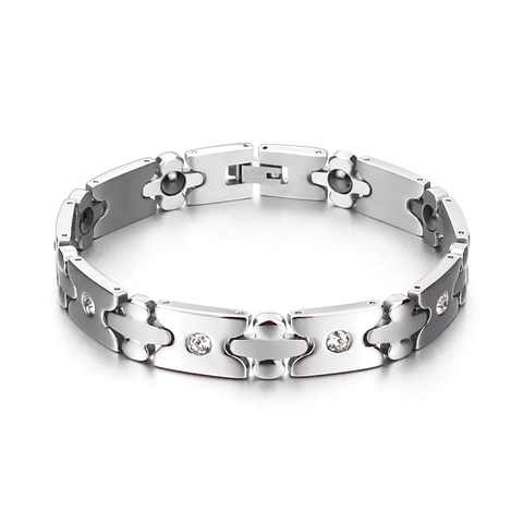 Men's Titanium Steel Magnetic Health Bracelet Silver Polished Rhinestone Inlaid Geometric Link Chain Jewelry Gift For Men