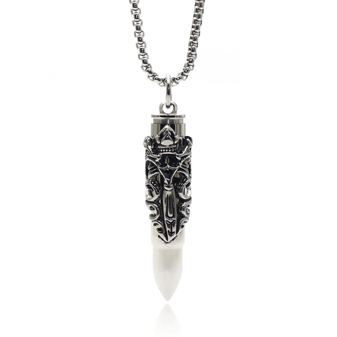 Retro Titanium Steel Twin Dragon Sword Bullet Pendant Necklace For Men Gothic Punk Style Gold Steel Jewelry Accessory