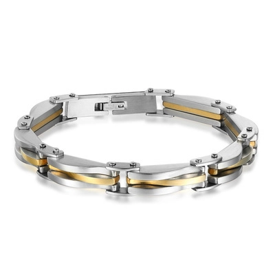 Moda Hombre Pulsera de Eslabones de Acero Inoxidable Bicolor Oro Plata Textura de Rombos Estilo Industrial Joyería Galvanizada