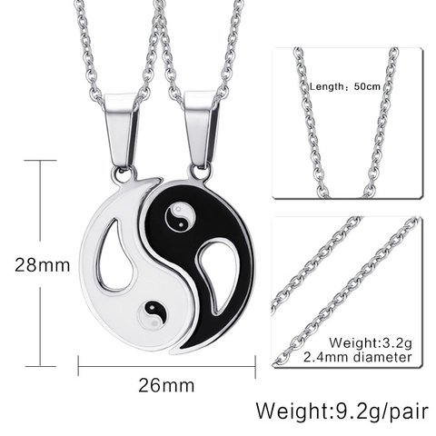 Chinese Style Stainless Steel Yin Yang Tai Chi Couple Pendant Necklaces Enamel Geometric Jewelry For Lovers Friends Black White