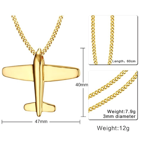 Minimalist Stainless Steel Airplane Pendant Necklace For Men Women Gold Silver Polished Aviation Jewelry Creative Gift