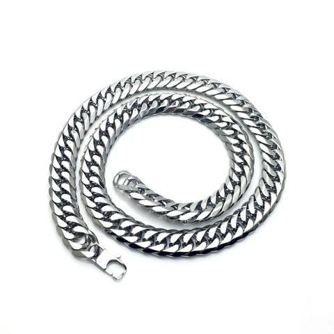 Collana Catena Maglia Cubana in Acciaio al Titanio da Uomo Audace Hip Hop Punk Catena Pesante Argento Lucido Gioielli
