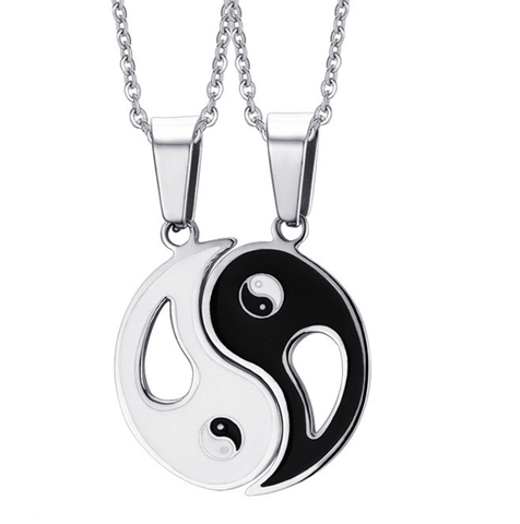 Chinese Style Stainless Steel Yin Yang Tai Chi Couple Pendant Necklaces Enamel Geometric Jewelry For Lovers Friends Black White