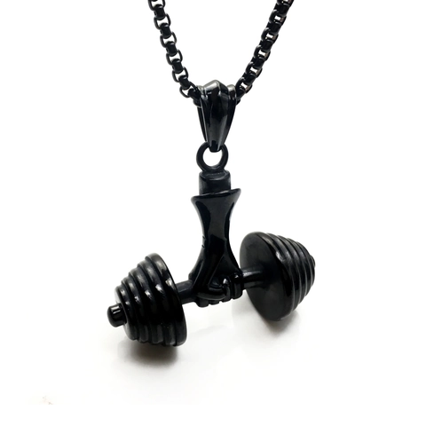 Collier Pendentif Haltère de Fitness pour Hommes Acier Titane Musculation Bijoux de Gym Or Noir Argent Cadeau Sportif