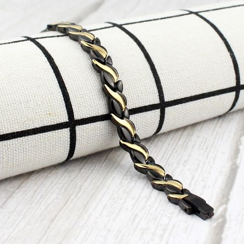 Damen Korean Fashion Edelstahl Magnettherapie Armband Schwarz Gold Geometrisch Gesundheit Energie Gliederkette Schmuck Geschenk