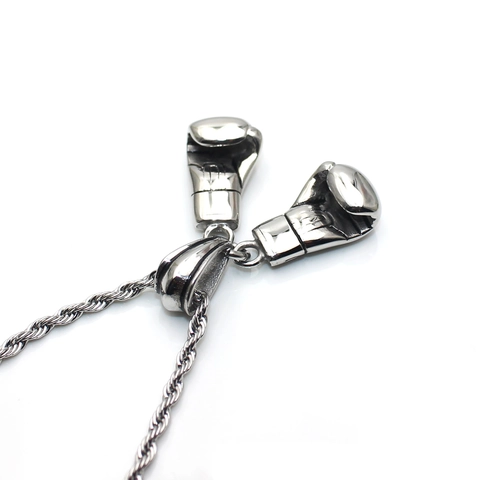 Herren Edelstahl Boxhandschuh Anhänger Halskette Poliert Silber Sport Hip Hop Schmuck Mit Kordelkette Accessoire Geschenk