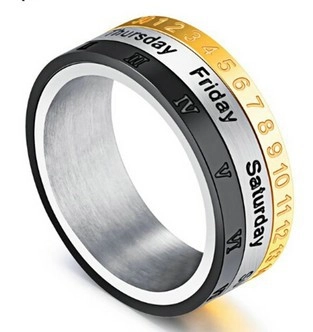 Personalized Titanium Steel Rotating Calendar Ring For Men Triple Layer Roman Numeral Week Date Spinner Ring Jewelry Gift