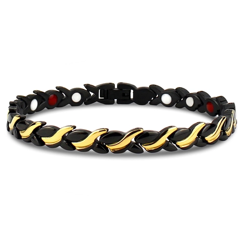 Damen Korean Fashion Edelstahl Magnettherapie Armband Schwarz Gold Geometrisch Gesundheit Energie Gliederkette Schmuck Geschenk