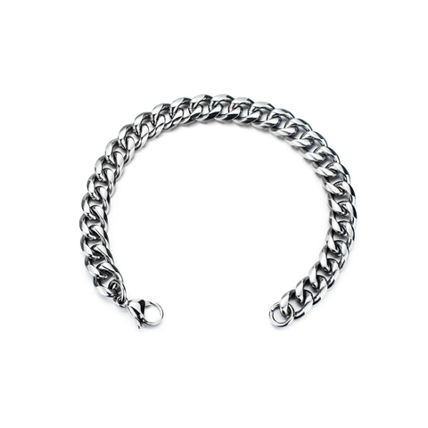 Bracciale da Uomo in Acciaio Inossidabile Lucidato a Maglia Cubana Argento Stile Hip Hop Punk Gioielli alla Moda per Tutti i Giorni