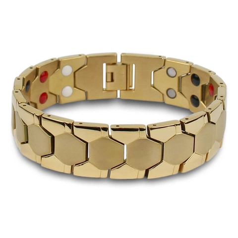 Bracciale Magnetoterapia in Acciaio al Titanio Maglie Esagonali a Nido d'Ape Oro Nero Argento Gioielli per Uomo Donna