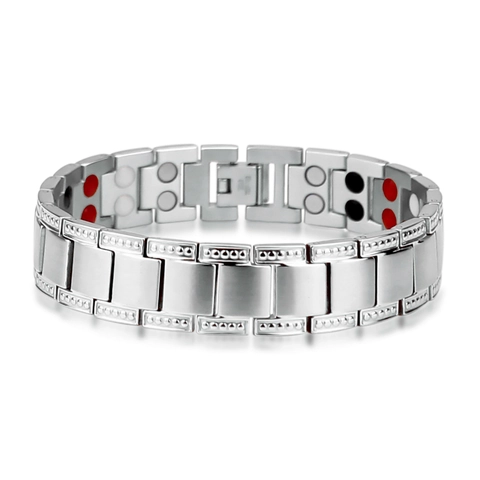 Men's Stainless Steel Magnetic Therapy Bracelet Wide Link Chain Health Energy Jewelry Gold Silver Two-tone Fashion Wristband
