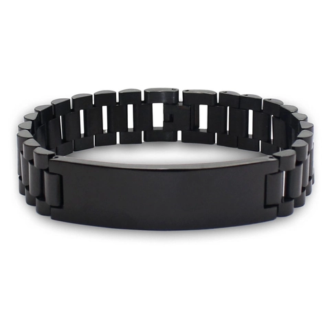 Minimalistisches Herren Edelstahl Uhrenarmband ID Armband Polierte Gebogene Platte Metallgliederkette Armband Schmuck Gold Schwarz