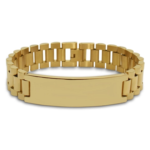 Minimalistisches Herren Edelstahl Uhrenarmband ID Armband Polierte Gebogene Platte Metallgliederkette Armband Schmuck Gold Schwarz