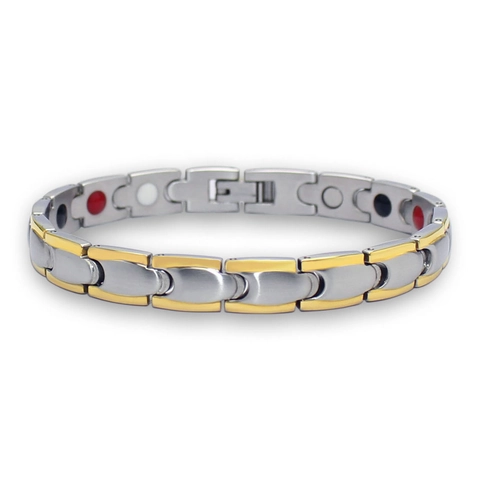 Braccialetto per Magnetoterapia in Acciaio al Titanio Bicolore Oro Argento Unisex Gioielli Benessere Regalo Anniversario