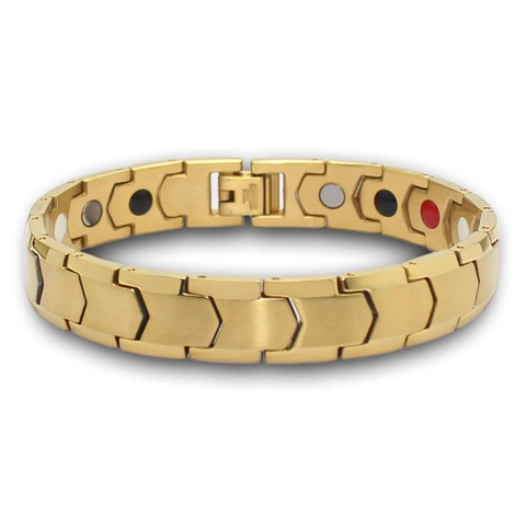Herren Grätenmuster Gold Magnetfeldtherapie Edelstahl Gesundheitsarmband Germanium Bio Energie Gliederkette Armband