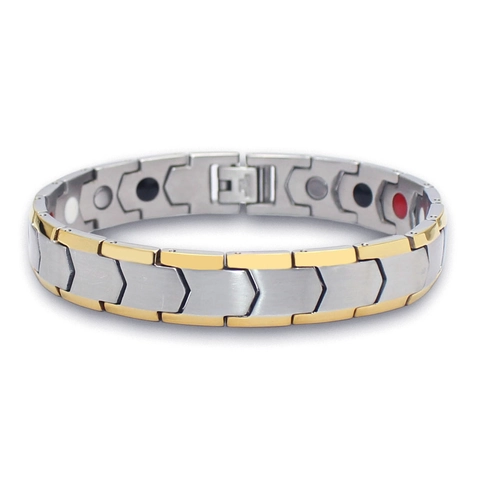 Herren Grätenmuster Gold Magnetfeldtherapie Edelstahl Gesundheitsarmband Germanium Bio Energie Gliederkette Armband