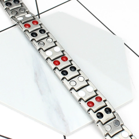 Bracciale magnetico uomo in acciaio inossidabile con doppia fila per la salute Gioielli in metallo resistente per ogni giorno