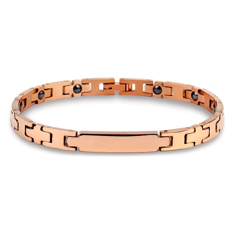 Bracciale in Acciaio Inossidabile per Magnetoterapia in Oro Rosa per Donna Gioielli di Moda per la Salute Catena a Maglie Con Piastra ID