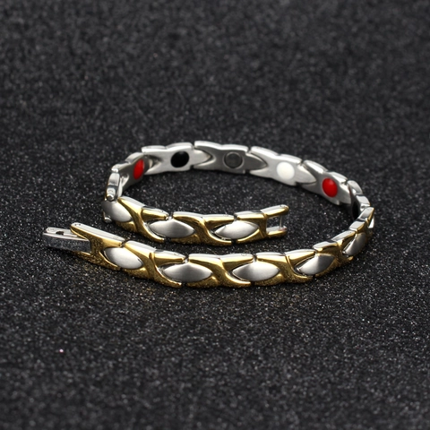 Edelstahl Magnettherapie Armband Für Herren Damen Gold Silber Bicolor X-Form Geometrisches Glied Healthy Energy Schmuck