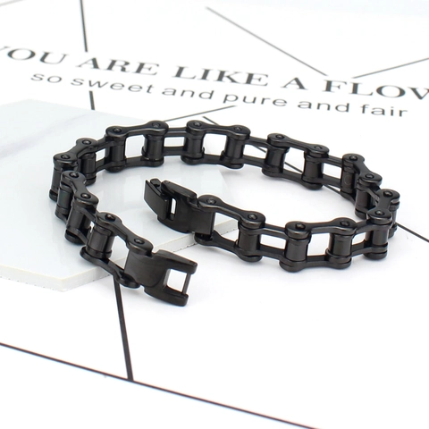 Heren Punk Zwarte Fietsketting Armband Titanium Staal Mechanische Stijl Industriële Biker Schakelarmband Hip Hop