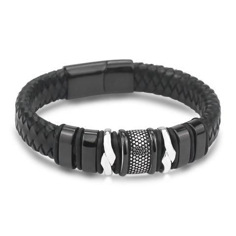 Herren Geflochtenes Lederarmband Mit Edelstahl Magnetverschluss Punk Stil Schwarzes Seil Armreif Mode Handgewebtes Schmuck Geschenk