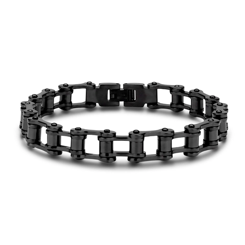 Heren Punk Zwarte Fietsketting Armband Titanium Staal Mechanische Stijl Industriële Biker Schakelarmband Hip Hop