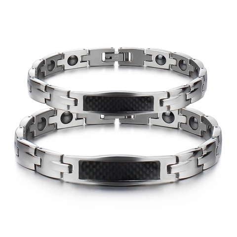 Fashion Magnetic Therapy Titanium Steel Bracelet For Men Women Couple Carbon Fiber Inlay Polished Link Chain Bracelet Jewelry