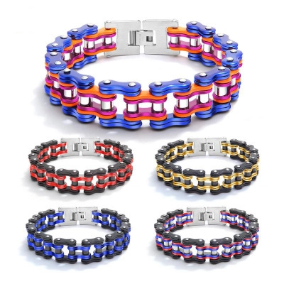 Bracelet Chaîne de Vélo en Acier au Titane pour Hommes Style Industriel Punk Bracelet à Maillons de Moto Bijoux Électroplaqués pour Hommes